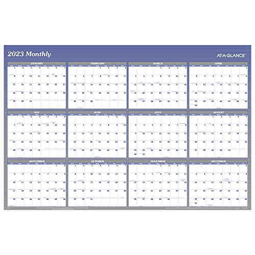 AT-A-GLANCE 2023 Wall Calendar, Dry Erase Monthly Wall Planner, 12 Month, 48" x 32", Jumbo, Vertical/Horizontal, Reversible, Blue (A1152)