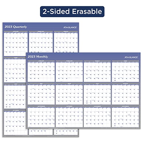 AT-A-GLANCE 2023 Wall Calendar, Dry Erase Monthly Wall Planner, 12 Month, 48" x 32", Jumbo, Vertical/Horizontal, Reversible, Blue (A1152)