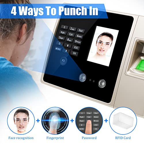 Time Clocks for Small Business,Clock In and Out Machine for Employees,Work Attendance Machine with Face Recognition,Fingerprint Scan,ID Card,PIN Punching in One,Offline Intelligent Time Card Machine