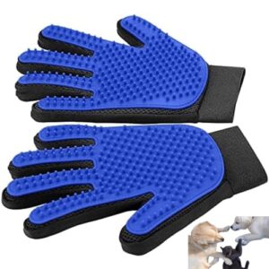 pet grooming glove, gentle pet grooming glove brush, efficient pet hair remover glove, deshedding glove, massage mitt with enhanced five finger design, for dogs & cats with long/short- 1 pair, blue