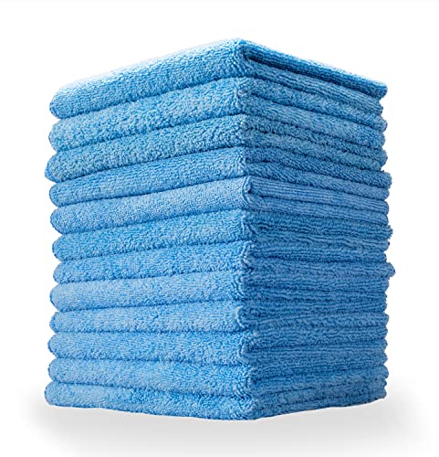 Aero Cosmetics All-Purpose Microfiber Cleaning Towels (12-Pack) Cleaning Cloth for Wet or Waterless Wash - Highly Absorbent, Lint-Free, Car, RV, Motorcycle, Kitchens, Bathrooms