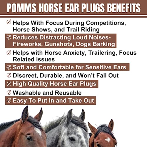 Pomms Equine Ear Plugs - Bundle of 1 Pair Horse Size and 1 Pair Pony Size Black Equestrian Showing Competition EarPlugs with a Horse Shaped Bottle Opener Keychain