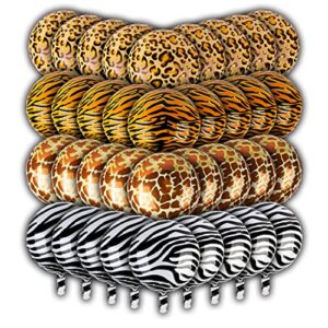 36 pieces jungle balloons by lunaborne - 18-inch aluminum foil balloons - leopard tiger zebra giraffe print pattern helium party balloons, jungle wildlife zoo theme birthday party decorations