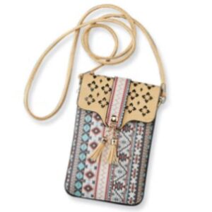 PGI Traders Southwestern Cell Phone Bag | Crossbody or Shoulder Wallet Purse | Magnetic Snap Closure | Interior Pocket in Pouch | Touchscreen for Smartphone | 51” Long Removable Strap