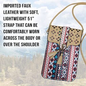 PGI Traders Southwestern Cell Phone Bag | Crossbody or Shoulder Wallet Purse | Magnetic Snap Closure | Interior Pocket in Pouch | Touchscreen for Smartphone | 51” Long Removable Strap