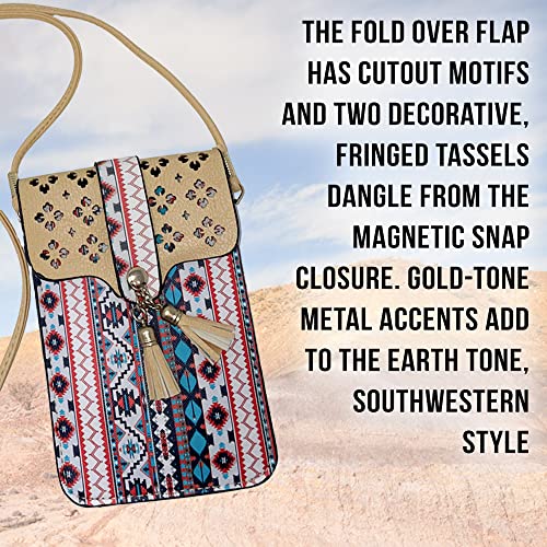 PGI Traders Southwestern Cell Phone Bag | Crossbody or Shoulder Wallet Purse | Magnetic Snap Closure | Interior Pocket in Pouch | Touchscreen for Smartphone | 51” Long Removable Strap