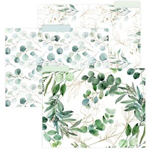 bloom daily planners decorative file folders - set of six letter size (8.5” x 11”) organizers, 1/3 cut tabs - assorted designs - eucalyptus
