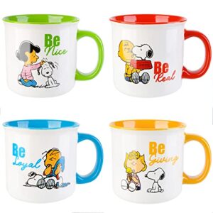peanuts snoopy gentle reminders camper 21oz mugs, stoneware, 4-pack, assorted colors