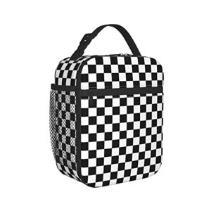 golosila black white racing and checkered pattern totes lunch bag portable insulated lunch box back to school picnic office travel