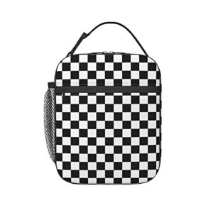 Golosila Black White Racing and Checkered Pattern Totes Lunch Bag Portable Insulated Lunch Box Back to School Picnic Office Travel
