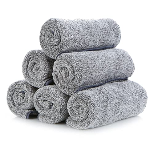 FYY Kitchen Dish Cloths Dish Rags, 6 Pack Ultra Soft & Absorbent Dish Towels Quick Drying Dishcloth Cleaning Cloth Washcloth for Use in Kitchens, Bathroom, Restaurants and More (12x12 inch, Grey)