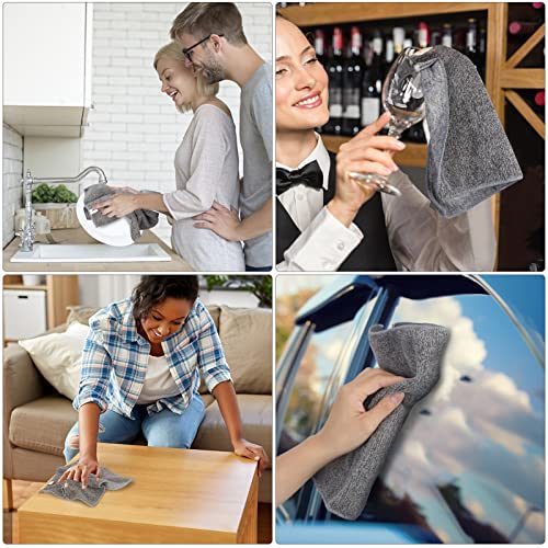 FYY Kitchen Dish Cloths Dish Rags, 6 Pack Ultra Soft & Absorbent Dish Towels Quick Drying Dishcloth Cleaning Cloth Washcloth for Use in Kitchens, Bathroom, Restaurants and More (12x12 inch, Grey)