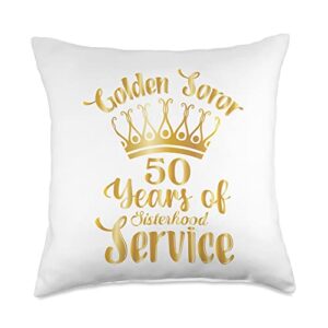 envisions by e golden soror-50 years of sisterhood & service-sorority throw pillow, 18x18, multicolor