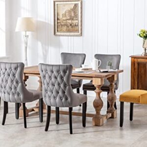 Dining Chairs Set of 2, HABITRIO Upholstered Wing-Back Button Tufted Dining Chair with Backstitching Nailhead Trim and Solid Wood Legs (Dark Grey)