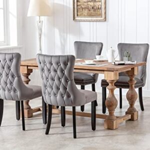 Dining Chairs Set of 2, HABITRIO Upholstered Wing-Back Button Tufted Dining Chair with Backstitching Nailhead Trim and Solid Wood Legs (Dark Grey)