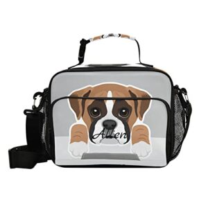 aslsiy custom reusable lunch bag for women men,personalized boxer dog puppy insulated lunch box handbag portable for office picnic travel cooler bag with adjustable shoulder strap