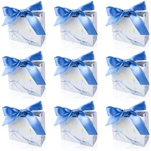 badenbach 24 pack small thank you gift bags with bow ribbon,party favor bag candy gift treat box wedding baby shower smalll business party supplies(4.5" x 1.8" x 3.9") (marble blue)