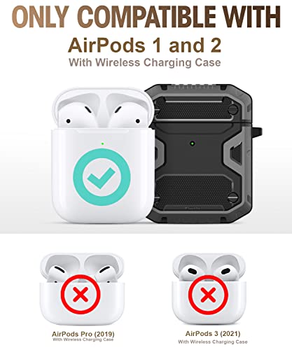 Koaichi Compatible with AirPods Case, Full-Body Rugged Hard Shell Protective Case Cover with Keychain Designed for AirPods 1st & 2nd, Black