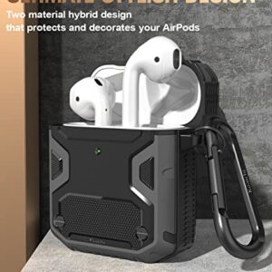 Koaichi Compatible with AirPods Case, Full-Body Rugged Hard Shell Protective Case Cover with Keychain Designed for AirPods 1st & 2nd, Black