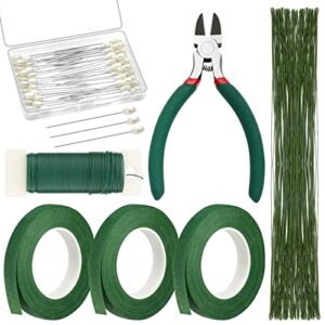 paxcoo floral arrangement kit with green tape and wire, boutonniere flower pin, wire cutter for wreath making supplies