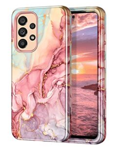 btscase for samsung galaxy a53 5g case, marble pattern 3 in 1 heavy duty shockproof full body rugged hard pc+soft silicone drop protective women girl cover for samsung galaxy a53 5g,rose gold