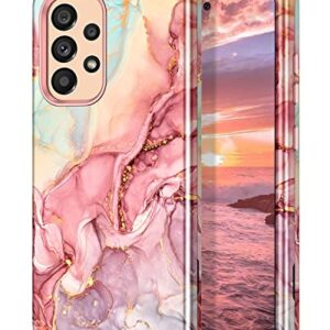 Btscase for Samsung Galaxy A53 5G Case, Marble Pattern 3 in 1 Heavy Duty Shockproof Full Body Rugged Hard PC+Soft Silicone Drop Protective Women Girl Cover for Samsung Galaxy A53 5G,Rose Gold