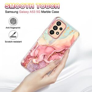 Btscase for Samsung Galaxy A53 5G Case, Marble Pattern 3 in 1 Heavy Duty Shockproof Full Body Rugged Hard PC+Soft Silicone Drop Protective Women Girl Cover for Samsung Galaxy A53 5G,Rose Gold