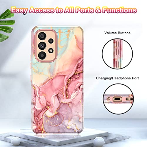 Btscase for Samsung Galaxy A53 5G Case, Marble Pattern 3 in 1 Heavy Duty Shockproof Full Body Rugged Hard PC+Soft Silicone Drop Protective Women Girl Cover for Samsung Galaxy A53 5G,Rose Gold