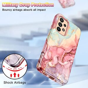 Btscase for Samsung Galaxy A53 5G Case, Marble Pattern 3 in 1 Heavy Duty Shockproof Full Body Rugged Hard PC+Soft Silicone Drop Protective Women Girl Cover for Samsung Galaxy A53 5G,Rose Gold