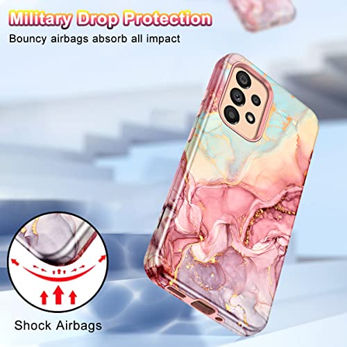 Btscase for Samsung Galaxy A53 5G Case, Marble Pattern 3 in 1 Heavy Duty Shockproof Full Body Rugged Hard PC+Soft Silicone Drop Protective Women Girl Cover for Samsung Galaxy A53 5G,Rose Gold