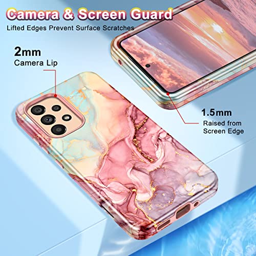 Btscase for Samsung Galaxy A53 5G Case, Marble Pattern 3 in 1 Heavy Duty Shockproof Full Body Rugged Hard PC+Soft Silicone Drop Protective Women Girl Cover for Samsung Galaxy A53 5G,Rose Gold