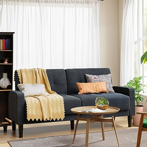 Vongrasig 63" Small Modern Loveseat Couch, Mid-Century Fabric Low Back 2-Seat Sofa Couch Tufted Love Seat for Living Room, Bedroom, Office, Apartment, Dorm, Studio and Small Space (Dark Gray)
