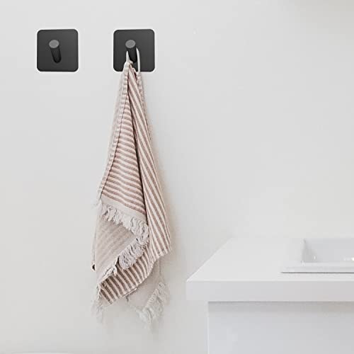 HUFEEOH Adhesive Towel Hooks, Sticky Wall Hooks Shower Hooks for Hanging Towels, Key, Purse, Hat, Aluminum Towel Holder Door Hanger Hooks - Wall Mounted (Black)