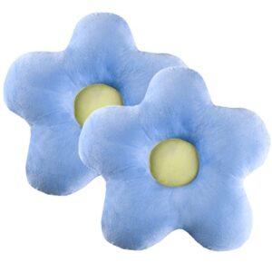 hig 2 pcs decorative flower throw pillows, adorable accent floor pillows with unique sunflower shape, 15 inch round fun daisy indie pillows for sofa couch bed children's tent, velvet, blue (loren)