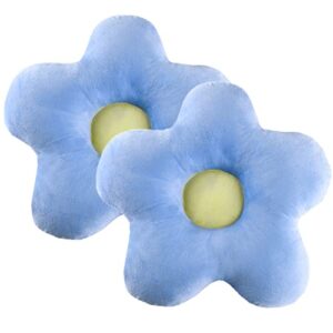 HIG 2 PCS Decorative Flower Throw Pillows, Adorable Accent Floor Pillows with Unique Sunflower Shape, 15 inch Round Fun Daisy Indie Pillows for Sofa Couch Bed Children's Tent, Velvet, Blue (Loren)