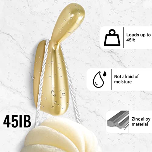 Decorative Wall Mounted Hooks Gold Wall Hooks Unique Modern Coat Hook Heavy Duty Towel Hook Hardware Robe Hooks Zinc Alloy Hooks Single Hooks for Hanging Clothes Hat for Bathroom 4 Pack