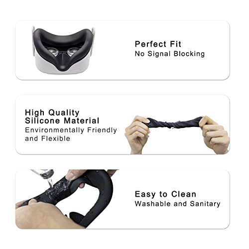 8VR Silicone Face Cover Compatible with Meta/Oculus Quest 2, Sweatproof Washable Face Pad Light Blocking Quest 2 Accessories (Black)