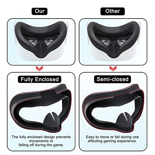 8VR Silicone Face Cover Compatible with Meta/Oculus Quest 2, Sweatproof Washable Face Pad Light Blocking Quest 2 Accessories (Black)