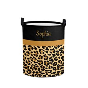 leopard print laundry basket hamper large storage bin with handles for gift baskets, bedroom, clothes