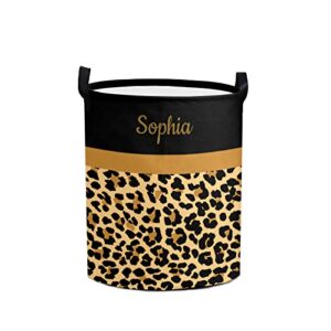 Leopard Print Laundry Basket Hamper Large Storage Bin with Handles for Gift Baskets, Bedroom, Clothes