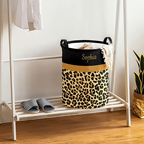 Leopard Print Laundry Basket Hamper Large Storage Bin with Handles for Gift Baskets, Bedroom, Clothes