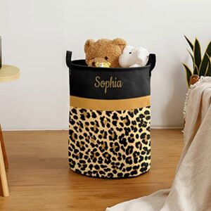 Leopard Print Laundry Basket Hamper Large Storage Bin with Handles for Gift Baskets, Bedroom, Clothes