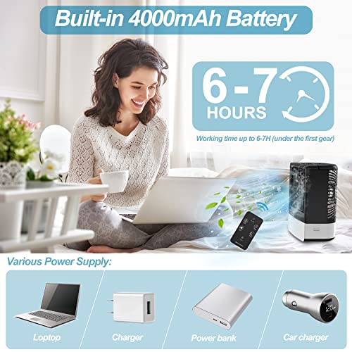 Portable Air Conditioners AC - 4000mAh USB Battery Air Conditioner Portable with Remote Control, Rechargeable Anti-Leak Personal Air Conditioner for Camping, Home, Indoor, Outdoors