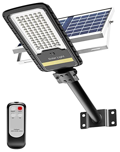 AWANFI Solar Street Light Outdoor, Solar Powered Flood Light Waterproof Dusk to Dawn with Remote Control On/Off Switch for Outside Yard Parking Lot Lighting