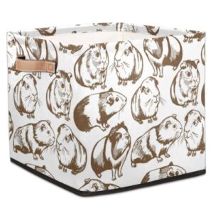 TropicalLife Cute Guinea Pigs 13x13x13 Inch Large Fabric Storage Cubes, Collapsible Cube Storage Bins Organizer Boxes with Leather Handles Cube Baskets for Organizing Closet Shelves