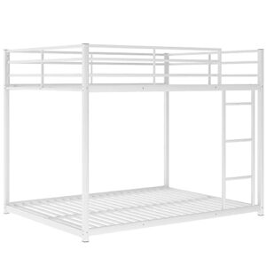 Full Over Full Metal Floor Bunk Bed with Ladder, Full Size Bunk Bed for Teens, No Box Spring Needed