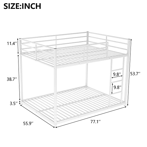 Full Over Full Metal Floor Bunk Bed with Ladder, Full Size Bunk Bed for Teens, No Box Spring Needed