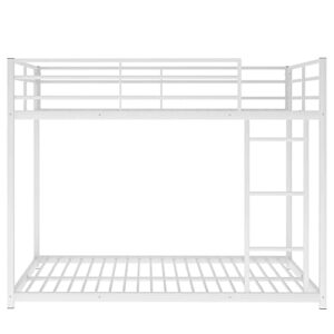 Full Over Full Metal Floor Bunk Bed with Ladder, Full Size Bunk Bed for Teens, No Box Spring Needed