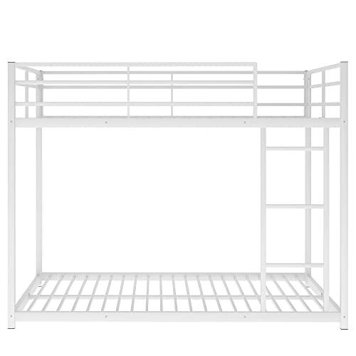 Full Over Full Metal Floor Bunk Bed with Ladder, Full Size Bunk Bed for Teens, No Box Spring Needed