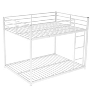 Full Over Full Metal Floor Bunk Bed with Ladder, Full Size Bunk Bed for Teens, No Box Spring Needed